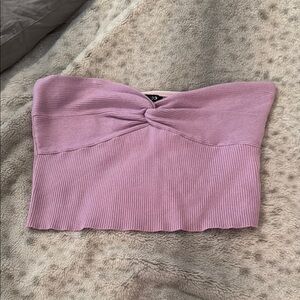 Papermoon Purple Ribbed Tie Front Crop Top